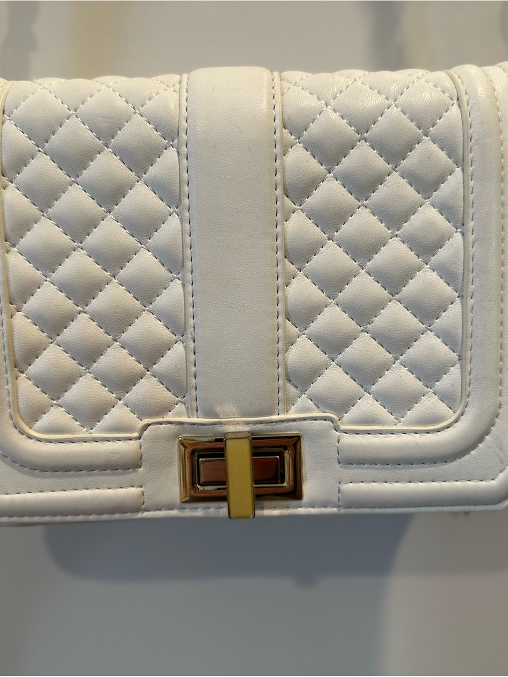 Guess White Quilted Crossbody Bag with Gold Hardware